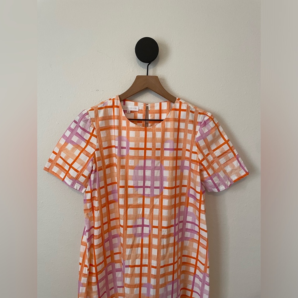 Corey Lynn Calter Nora Pink Orange Plaid Tiered Dress Small - Picture 4 of 8